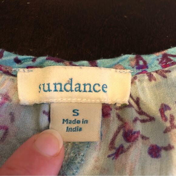 Sundance blue purple floral tassel tie silk blend top size Small - Picture 13 of 15